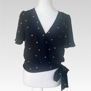 Elegant Navy Polka Dot Wrap Blouse